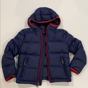 Blue Polo Ralph Lauren puffer jacket. Red trim.